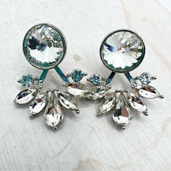 Two-way rhinestone studded sparkle fancy elegant post earrings - Picture 6 of 10